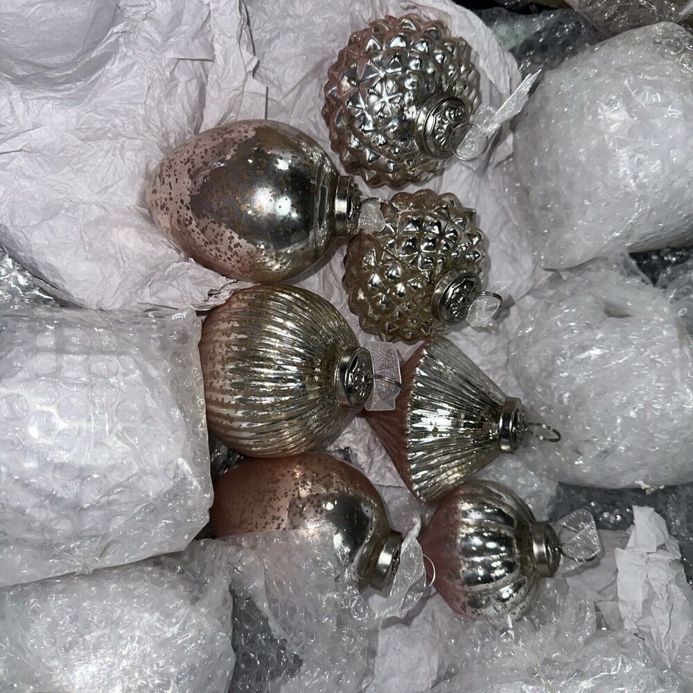 Balsam Hill Ornaments French Country Ombre Peach Silver Mercury Glass Read